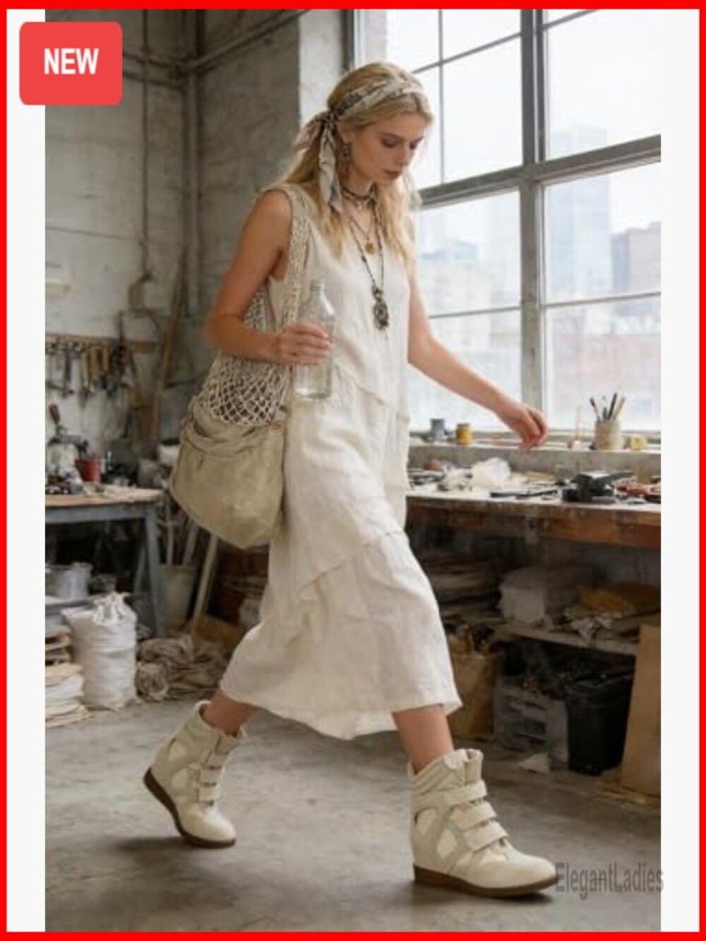 Wedge Sneakers with Hook Loop Closure, Faux Suede, Size 5 - Picture 2 of 7